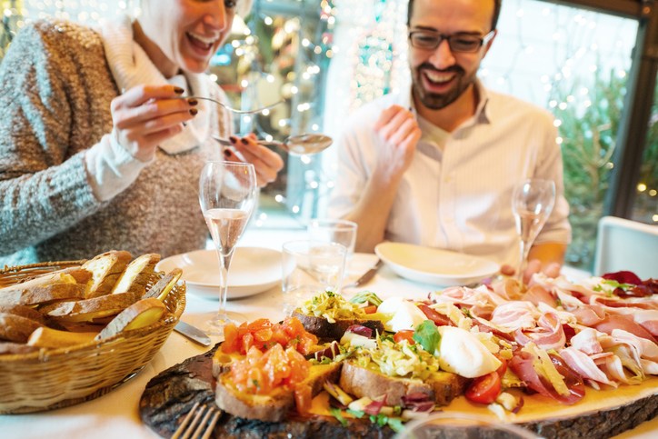 Couple dining at Italian restaurant