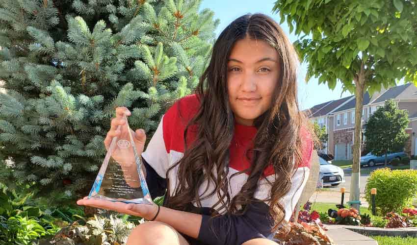 CAA School Safety Patroller Tyra Sayles poses with award for 2020 Safety Patroller of the Year.