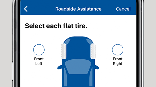 Phone featuring close up of CAA Mobile App Roadside Assistance screen.