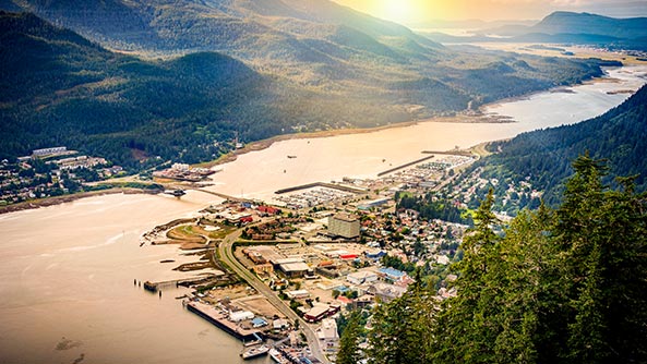 High angle view of trees And mountains against sky, Juneau, United States