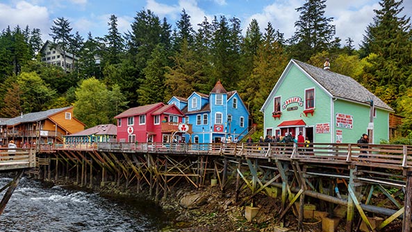 A block of Fourth Avenue in Fairbanks Along Creek Street, Ketchikan, Alaska