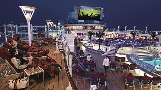 Cruise ship deck at night time